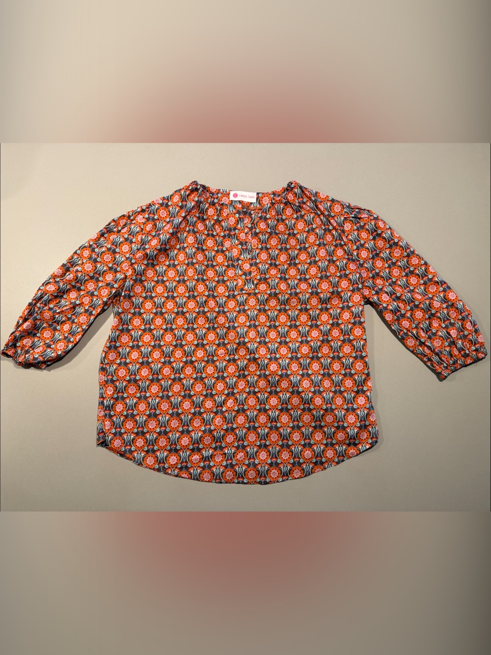 Caryn Lawn Floral Geo Print Blouse in Orange and Green